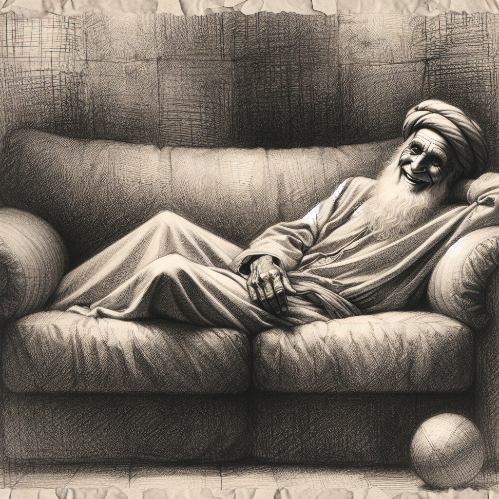 Design an image of an old man sitting on a couch Design an image of an old man sitting on a couch