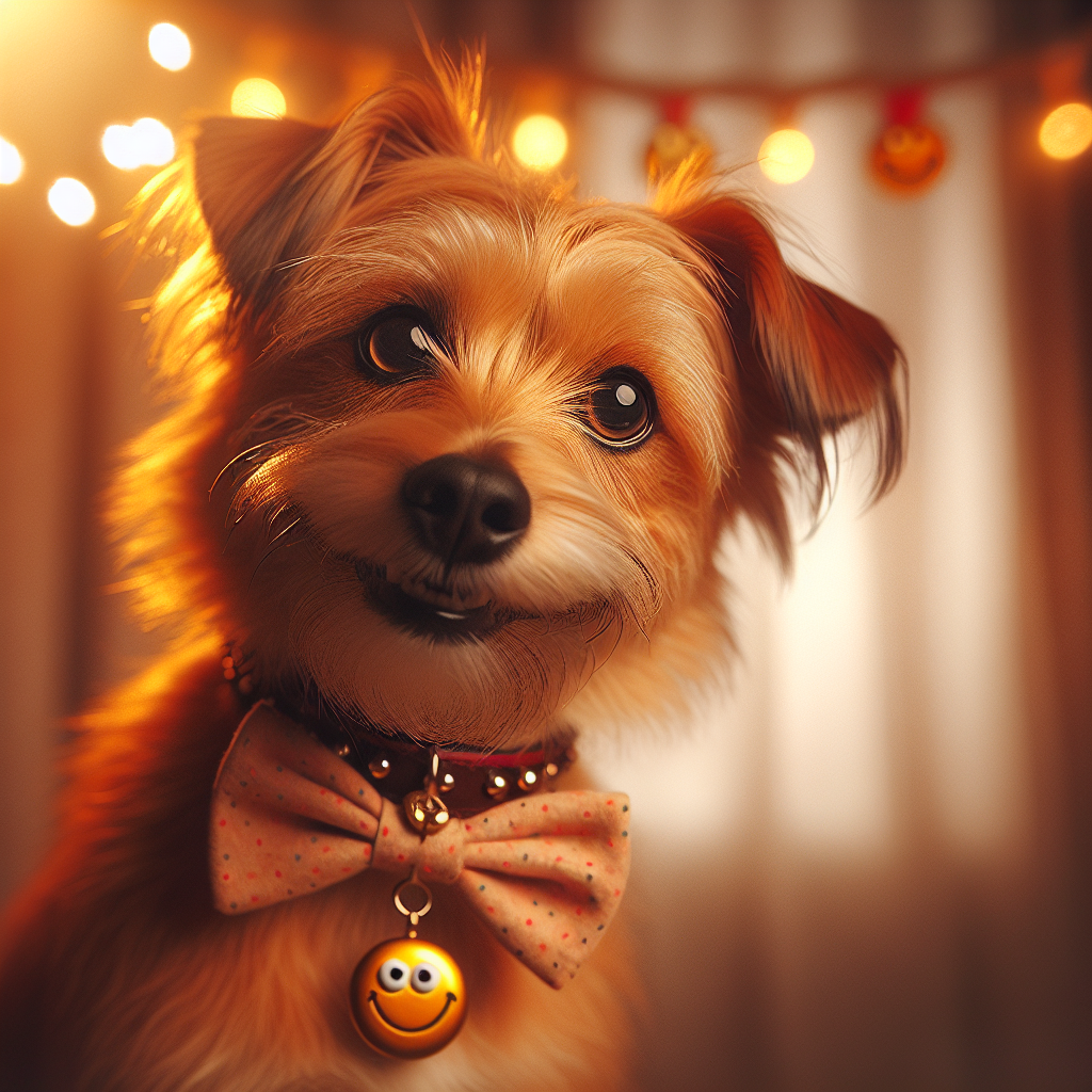 Un chien trés mignon qui porte une quantapet accrochée à son collier Un chien trés mignon qui porte une quantapet accrochée à son collier